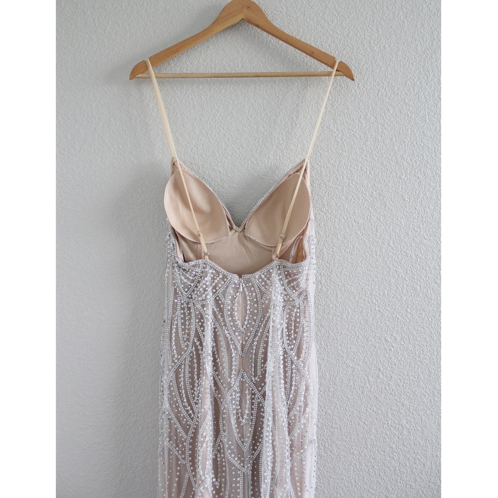 Luxe of a Lifetime Beige Beaded Mermaid Maxi Dress - Picture 9 of 13